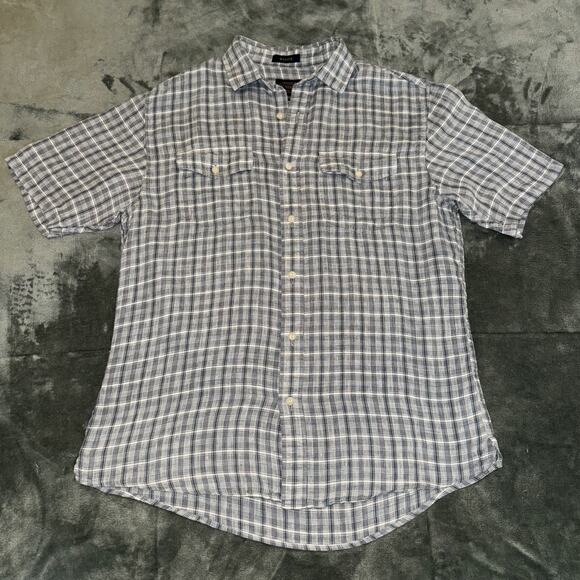 Pendleton Malone Shirt Mens Small Gray White Plaid Short Sleeve Linen Button-Up - Picture 1 of 7